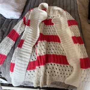 Aeropostale Red and White Cardigan Sweater